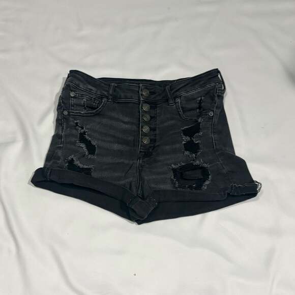 American Eagle Pants - American Eagle Super Hi-Rise Next Level Stretch Black Distressed Button-Fly Shor